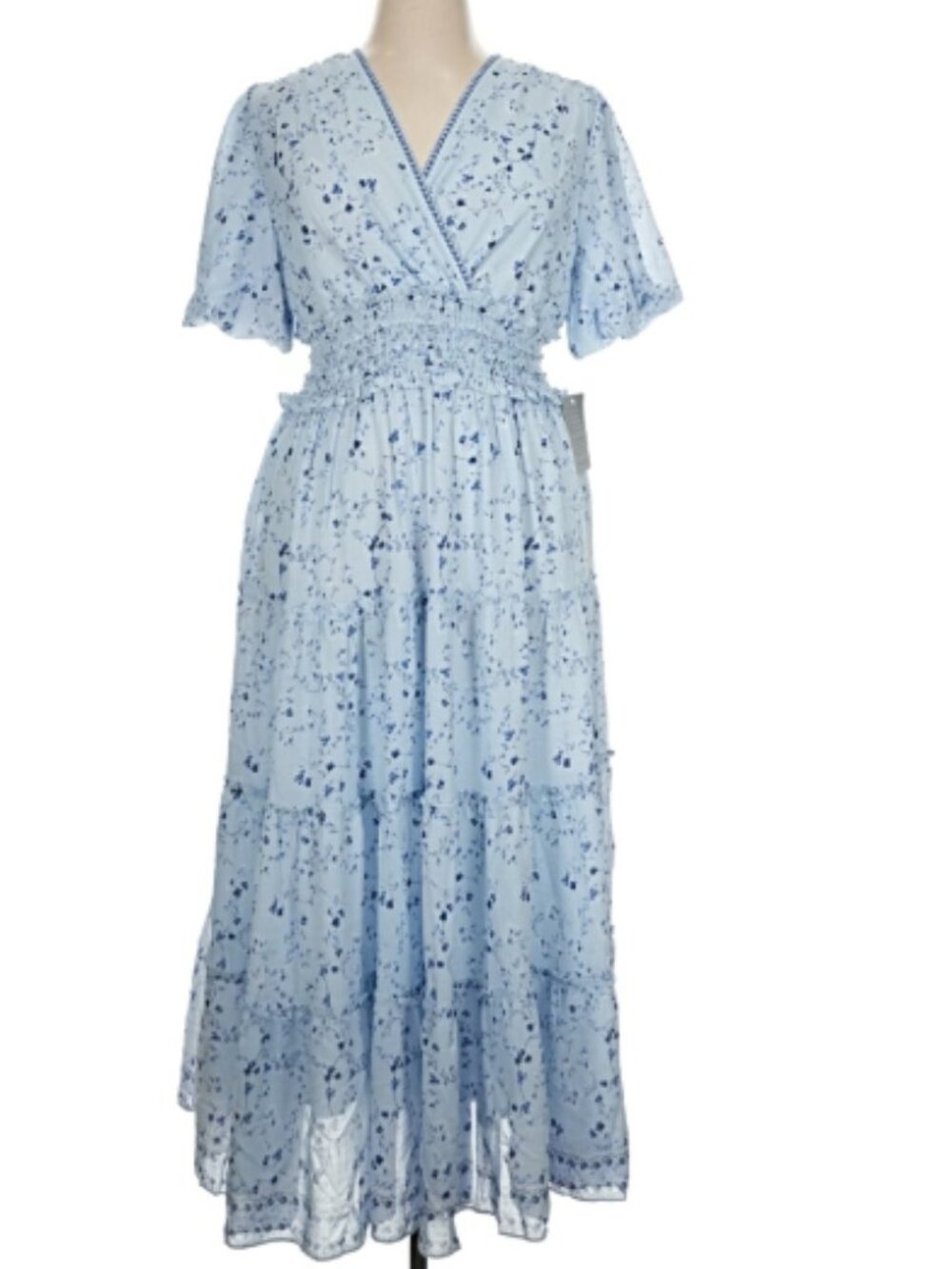 Max Studio London NWT Light Blue Floral Tiered Maxi Dress 1X